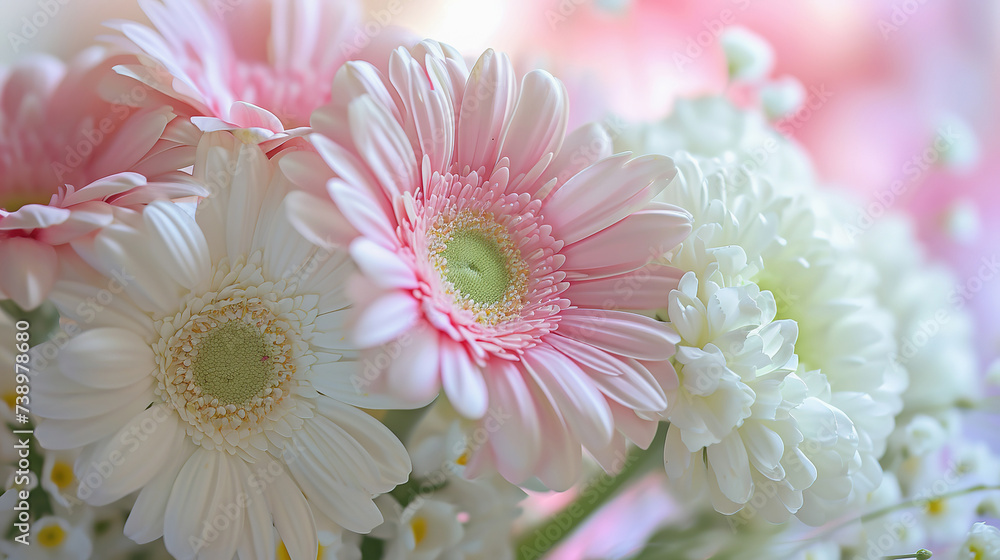 Gerbera Daisies on soft, dreamy background. Summer banner Gerbera Daisies on soft, dreamy background. Summer banner