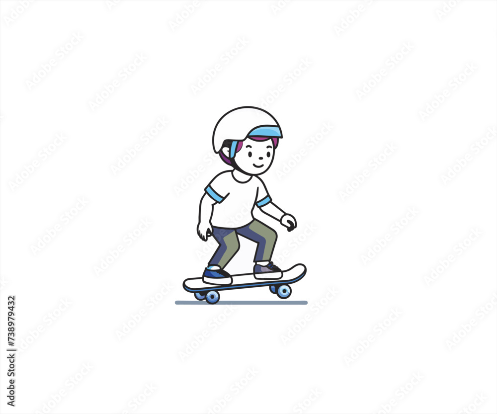 kids playing skateboard cartoon illustration