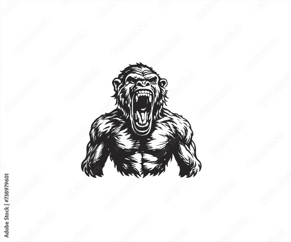 Fototapeta premium handrawn monkey angry logo illustration