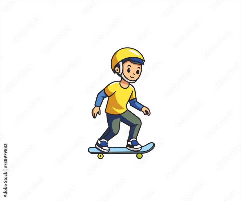 Obraz premium kids playing skateboard cartoon illustration