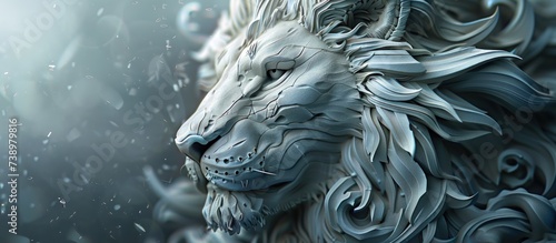 Rendering mighty fantasy lion head animal wildlife. AI generated image