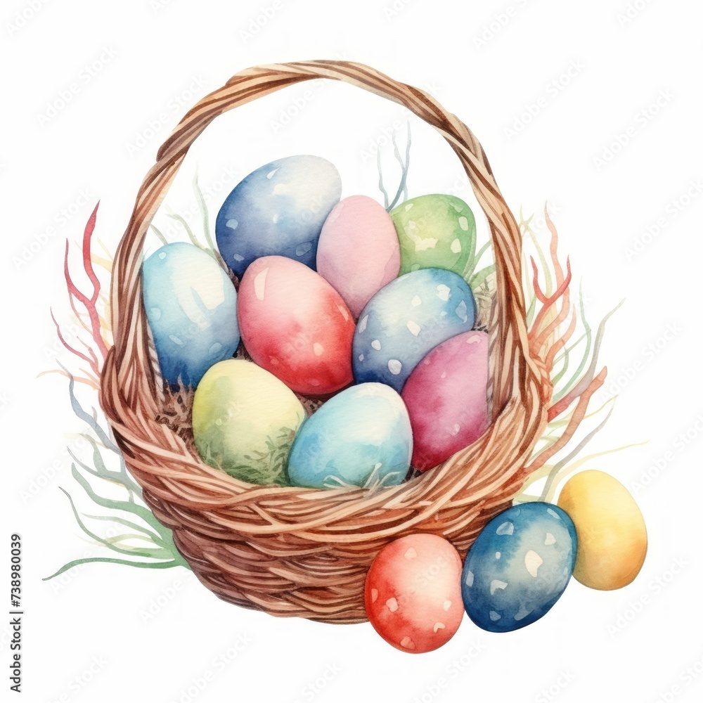 Osterkorb Aquarell Bunte Ostereier Frühlingsdeko Handgemalte Illustration Ostern Tradition Kunst Wandbild Festliche Geschenkidee Osterkorb Aquarell Bunte Ostereier Frühlingsdeko Handgemalte Illustration Ostern Tradition Kunst Wandbild Festliche Geschenkidee