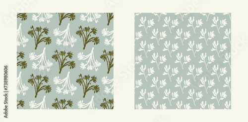 Modern botanical minimal wildflower vector pattern set. Summer gender neutral pressed flower silhouette background. Simple nature floral paper cut out wallpaper for wedding, hedgerow decor repeat.