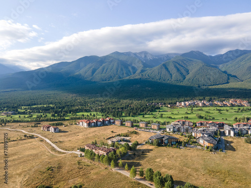 Aerial view of Razlog Valley near town of Bansko, Bulgaria photo