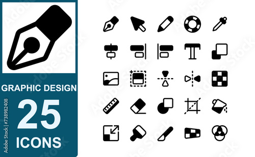 graphic design tools icon set.glyph style. contains cut ,paint,fill,scale,brush,perspective,color,paintbrush.suitable for apps and web