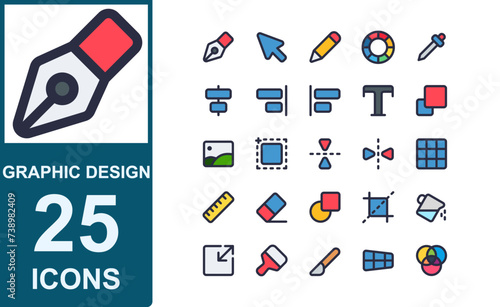 digital drawing tools icon set.style fill color.contains ,artwork,drop,editable,font,color picker,center align. suitable for web design. vector illustration