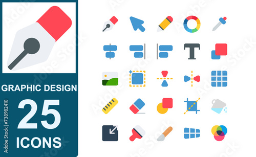 graphic design icon collection.flat style.contains pen,pencil,cursor,move tool and more .vector illustration set.