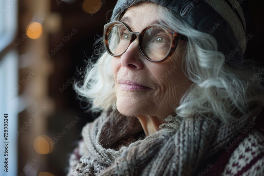 Stylish Elderly Woman Wearing Glasses and Hat. Generative AI Stylish Elderly Woman Wearing Glasses and Hat. Generative AI