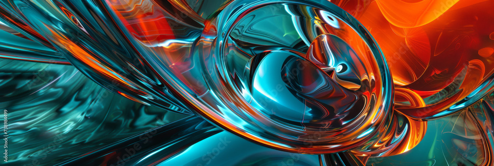 psychedelic blue orange and red swirling abstract wallpaper, generative AI - obrazy, fototapety, plakaty 