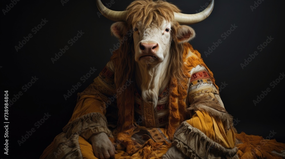 bull in clothes. cow in a jacket. portrait of a brutal animal. bull in clothes. cow in a jacket. portrait of a brutal animal.