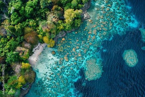 Aerial view of a vibrant coral reef teeming with marine life Showcasing the biodiversity and beauty of underwater ecosystems