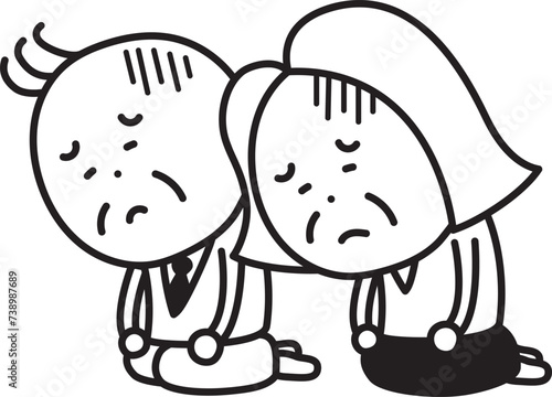 座り込んで落ち込む男性と女性のイラスト