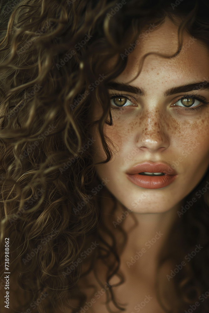 beautiful curvaceous woman with warm olive skin, thick curly brown hair, and expressive brown eyes looking directly at the camera and smiling softly beautiful curvaceous woman with warm olive skin, thick curly brown hair, and expressive brown eyes looking directly at the camera and smiling softly