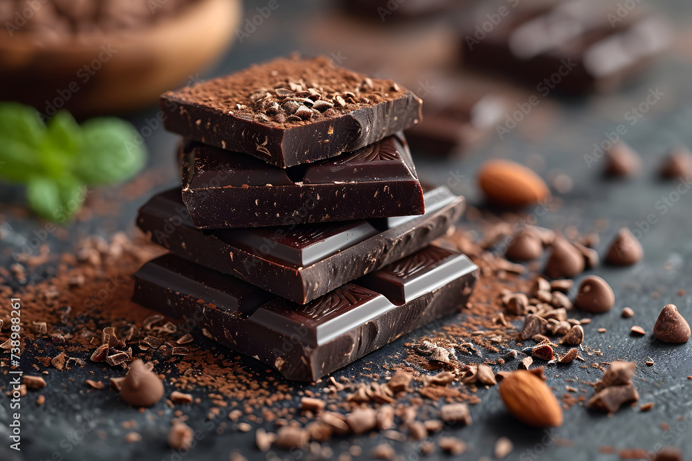 view of Dark Chocolate Pieces Background
