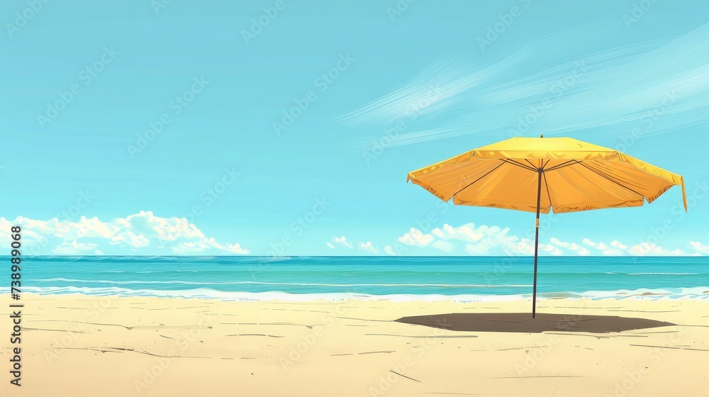 Beach umbrella on a sunny day, sea in background