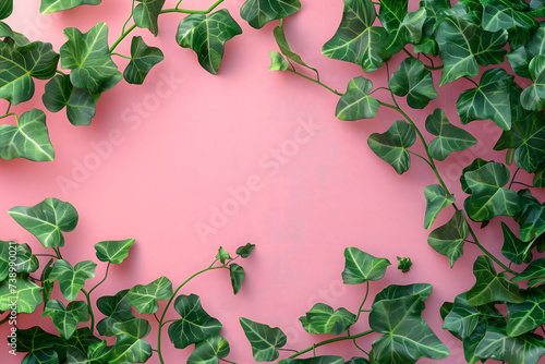 Pink Background with Vibrant Green Vines Cascading on the Side
