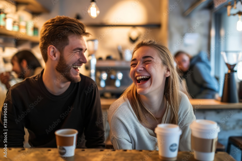 Man and Woman Laughing at Table Man and Woman Laughing at Table