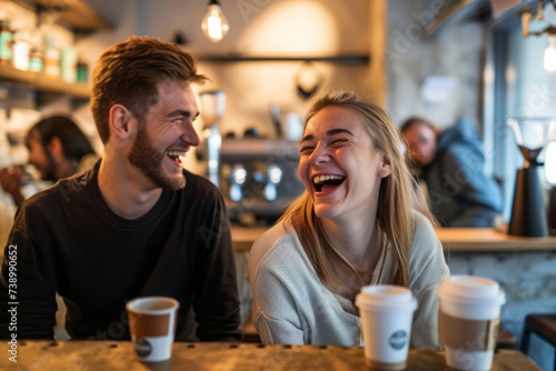 Man and Woman Laughing at Table