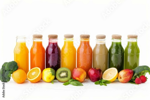 Collection of natural juice bottles Showcasing variety and health. isolated on white Perfect for clean eating Wellness And nutritional content.