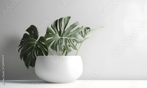 Monstera plant in pot isolated on white background, Minimal tropical leaves houseplant home decor, copy space, 3d rendering