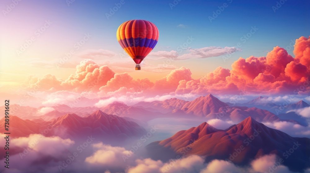 View of a hot air balloon tourist attraction in a clear blue sky