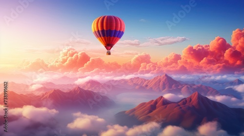 View of a hot air balloon tourist attraction in a clear blue sky photo