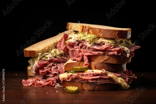 Rapid Reuben Sandwich, black background, fast food.