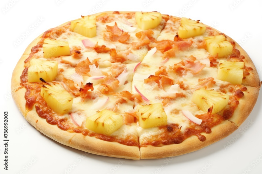 Hurtle Hawaiian Pizza , white background, fast food.