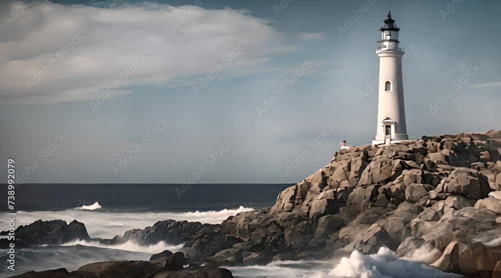 A serene lighthouse standing tall on a rocky coastal promontory
A serene lighthouse standing tall on a rocky coastal promontory