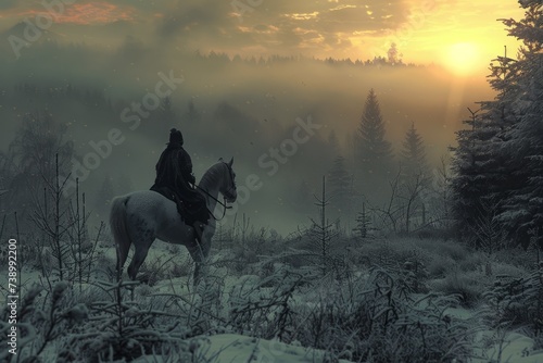 horse in the fog in sunset © haxer