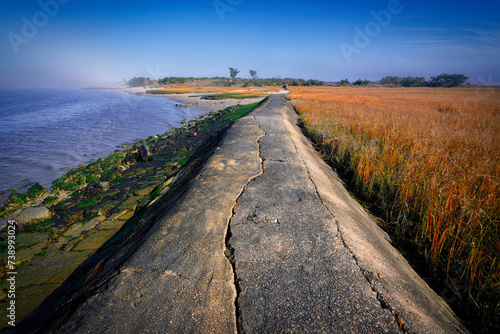 A coastal jetty on an American civil war site at The Rocks at Fort Fisher in Wilmington  North Carolina.