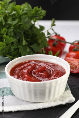 Wallpaper Mural Organic ketchup in bowl on table, closeup. Tomato sauce Torontodigital.ca