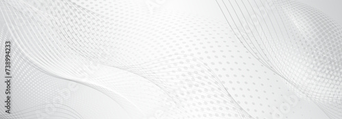 Abstract background made of halftone dots and thin curved lines in white colors photo