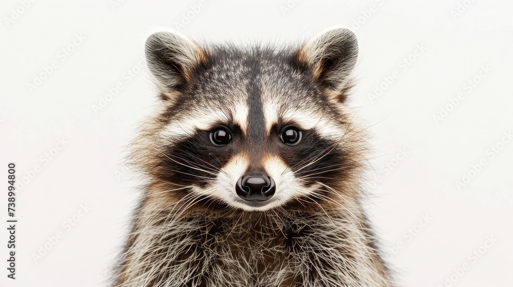 Obraz premium Portrait of a cute funny raccoon. Close-up. Isolated on white background.