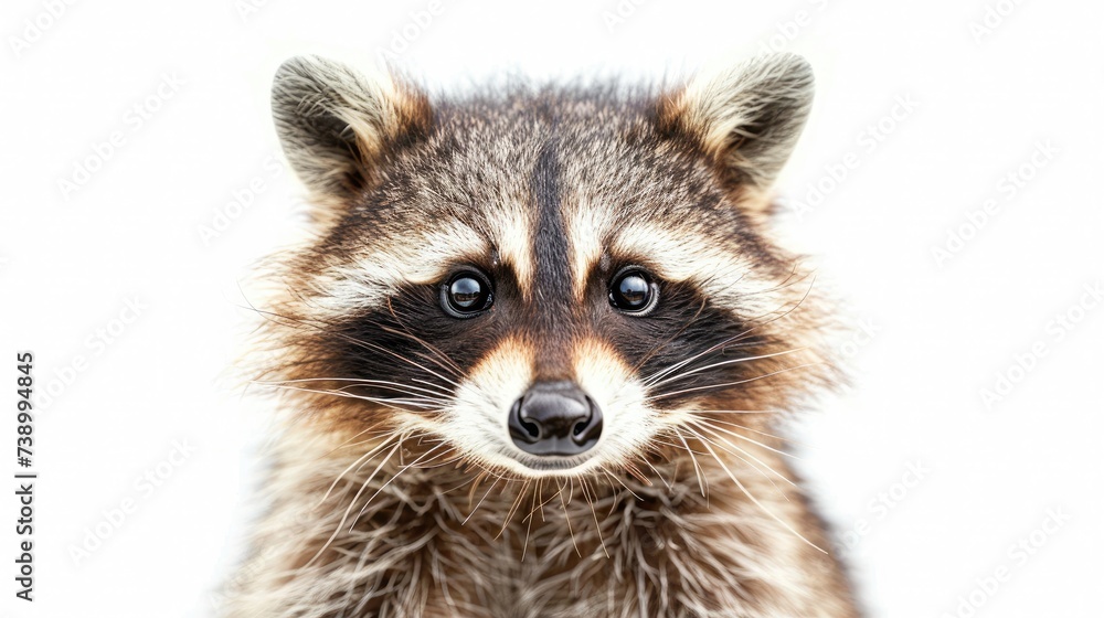 Fototapeta premium Portrait of a cute funny raccoon. Close-up. Isolated on white background.