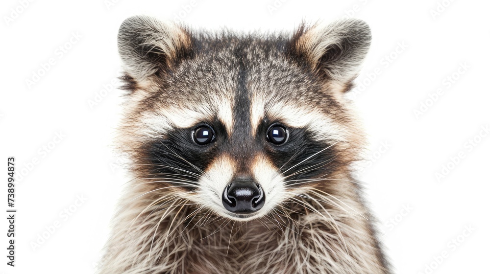 Portrait of a cute funny raccoon. Close-up. Isolated on white background.