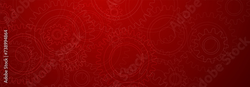 Abstract illustration with a pattern of large and small gears, in white colors on a red background