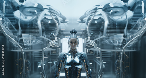 Female robot, waiste up, futuristic