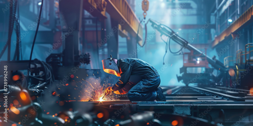 a worker is weldng metal in industry, generative AI