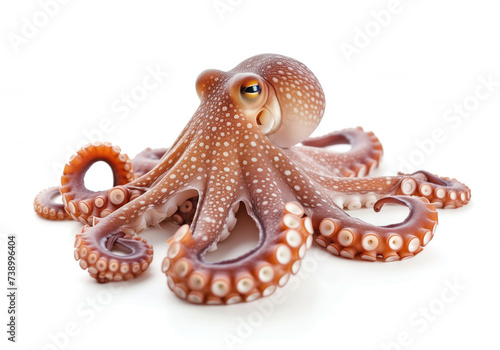 A detailed close-up of an elegant octopus  showcasing its intricate patterns and textures  isolated on a white background.