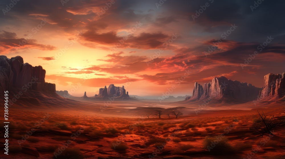 Outdoor canyon landscape view in the afternoon, cinematic light sunset scene cloudy sky.
