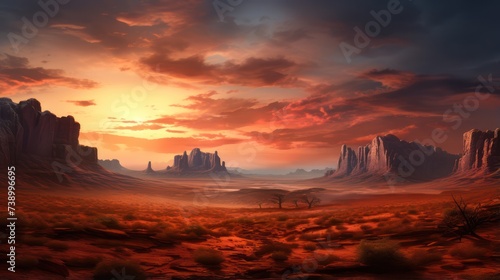 Outdoor canyon landscape view in the afternoon, cinematic light sunset scene cloudy sky.