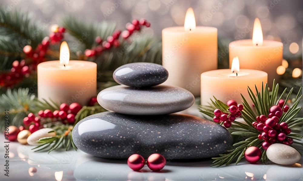 spa stones with candles, Christmas theme spa stones with candles, Christmas theme