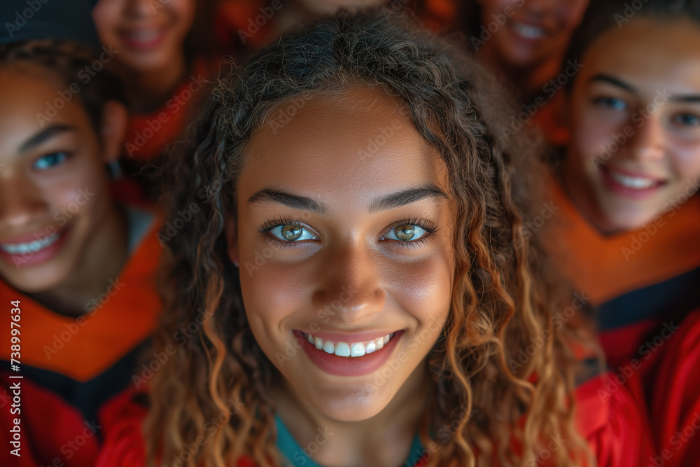 Fototapeta premium Multiracial graduates smiling closely