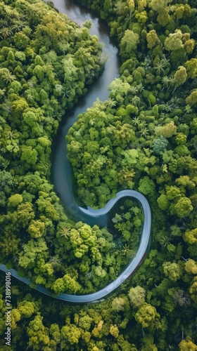 Aerial view of river. Vertical background 