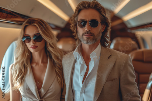  Elegant man and woman inside a private jet © Jelena