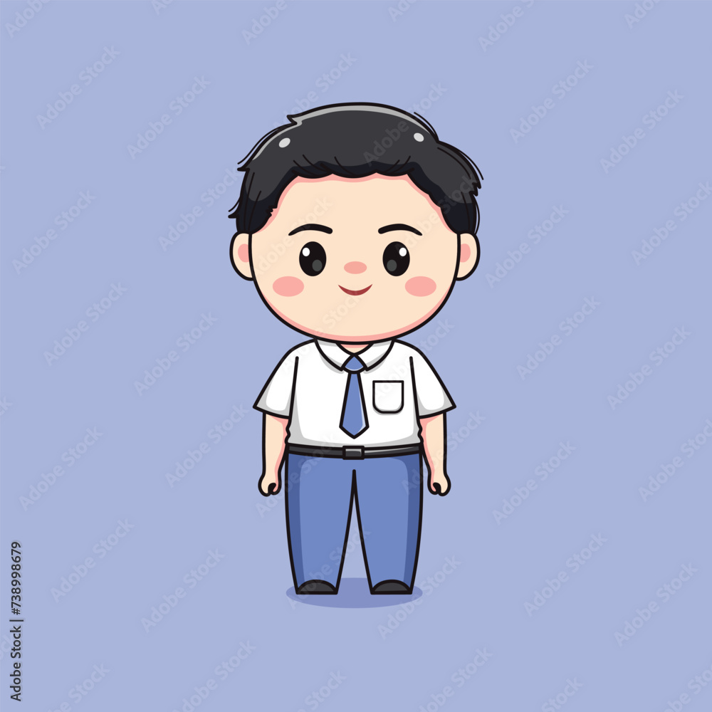 cute high school student boy standing chibi kawaii