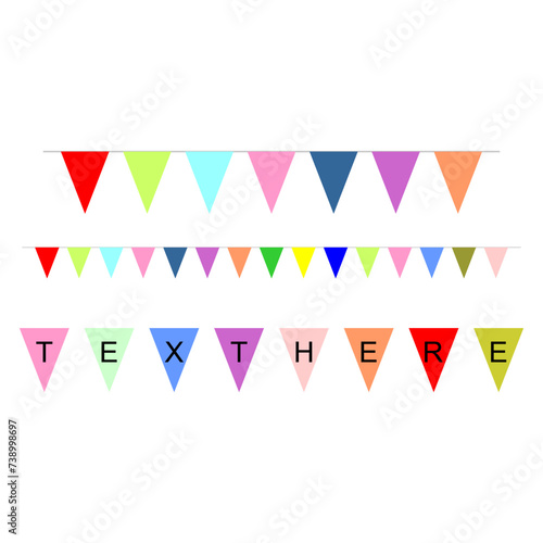 Colorful bunting and garland set isolated on white. Vector bunting. Decorative colorful party pennants for birthday celebration, festival and fair decoration. Holiday background with hanging flags. 