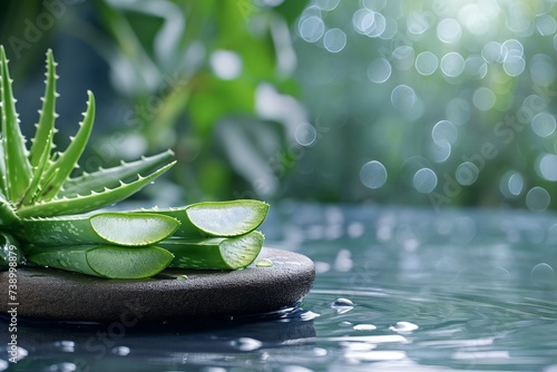 Aloe vera and water background for natural cosmetics photo