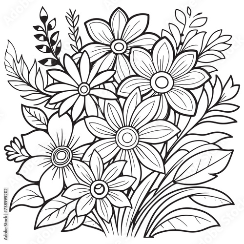 Floral outline drawing coloring book pages for children and adults